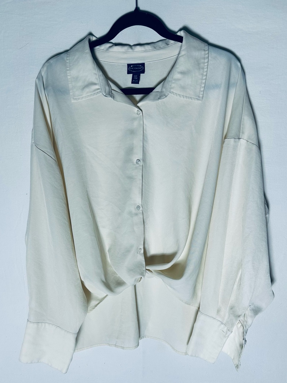 Scoop Cream Silky Faux Tuck Twist Front Blouse Drop Shoulder Top XXL